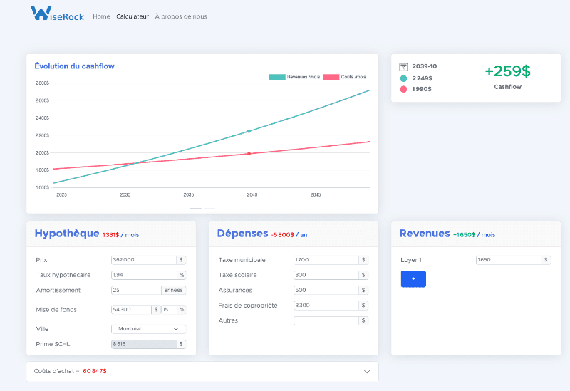 Aperçu du simulateur d'investissement locatif WiseRock